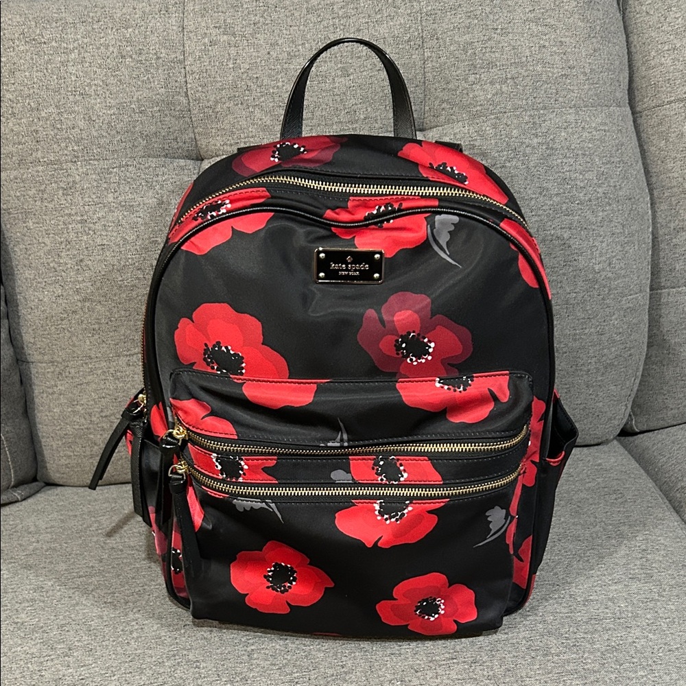 Kate Spade Black and Red Poppy Backpack